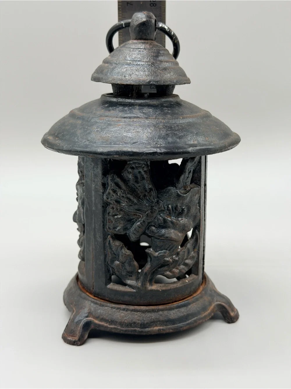 Vintage Japanese Cast Iron Pagoda Lantern Butterfly Whimsigoth MCM Garden 6.5